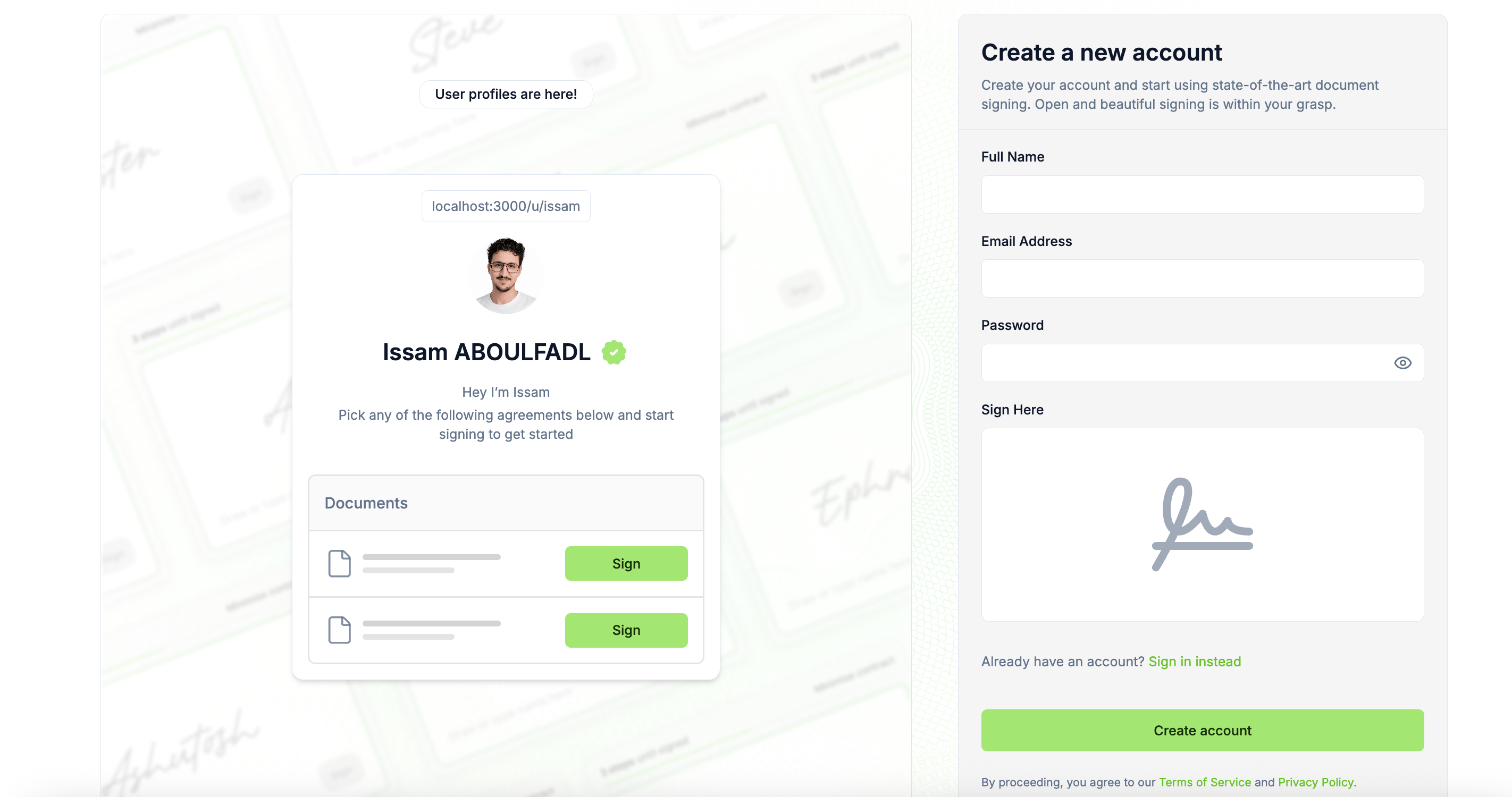 DocuBridge is a DocuSign-style SaaS I engineered end-to-end: public signing profiles, multi-step document editor with drag-and-drop fields, recipient workflows, lifecycle tracking (draft → pending → completed), and a frictionless signing experience—showcasing full-stack delivery, complex UI state, and production-ready UX.