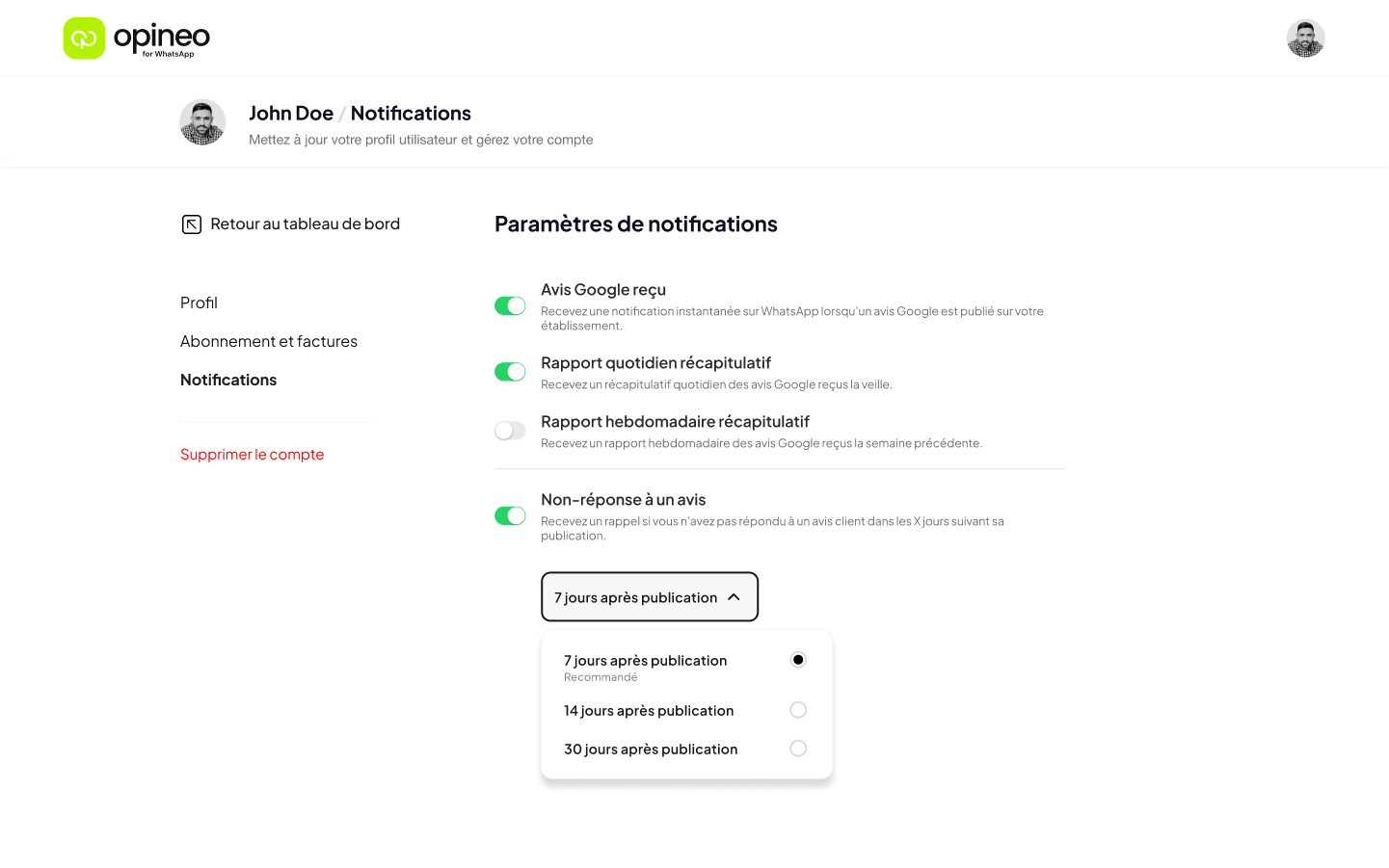 Opineo WhatsApp connects your Google Reviews directly to WhatsApp, enabling quick and efficient review management through your messaging app. It uses AI to generate personalized responses, making it easy to maintain your online reputation while saving valuable time. - Image 9