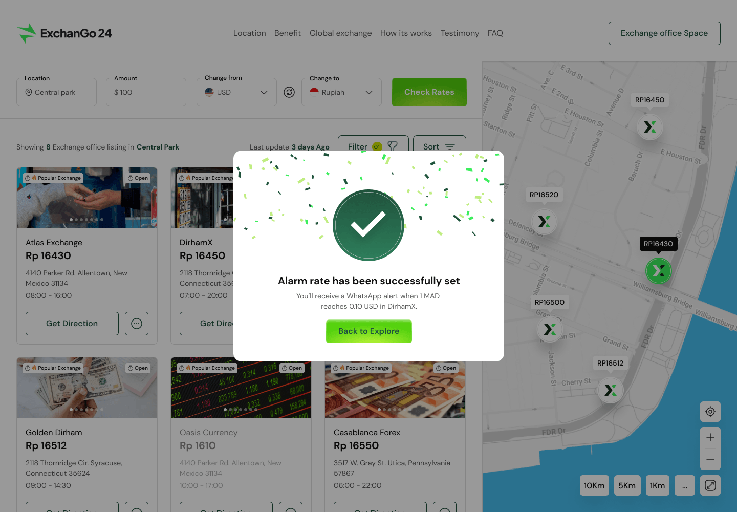 ExchanGo24 is an exchange rate comparison and management platform that helps users find the best currency exchange rates at physical money changer locations near them. - Image 7
