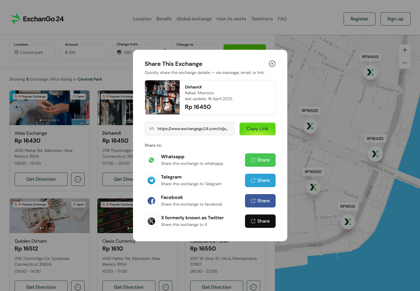 ExchanGo24 is an exchange rate comparison and management platform that helps users find the best currency exchange rates at physical money changer locations near them. - Image 4