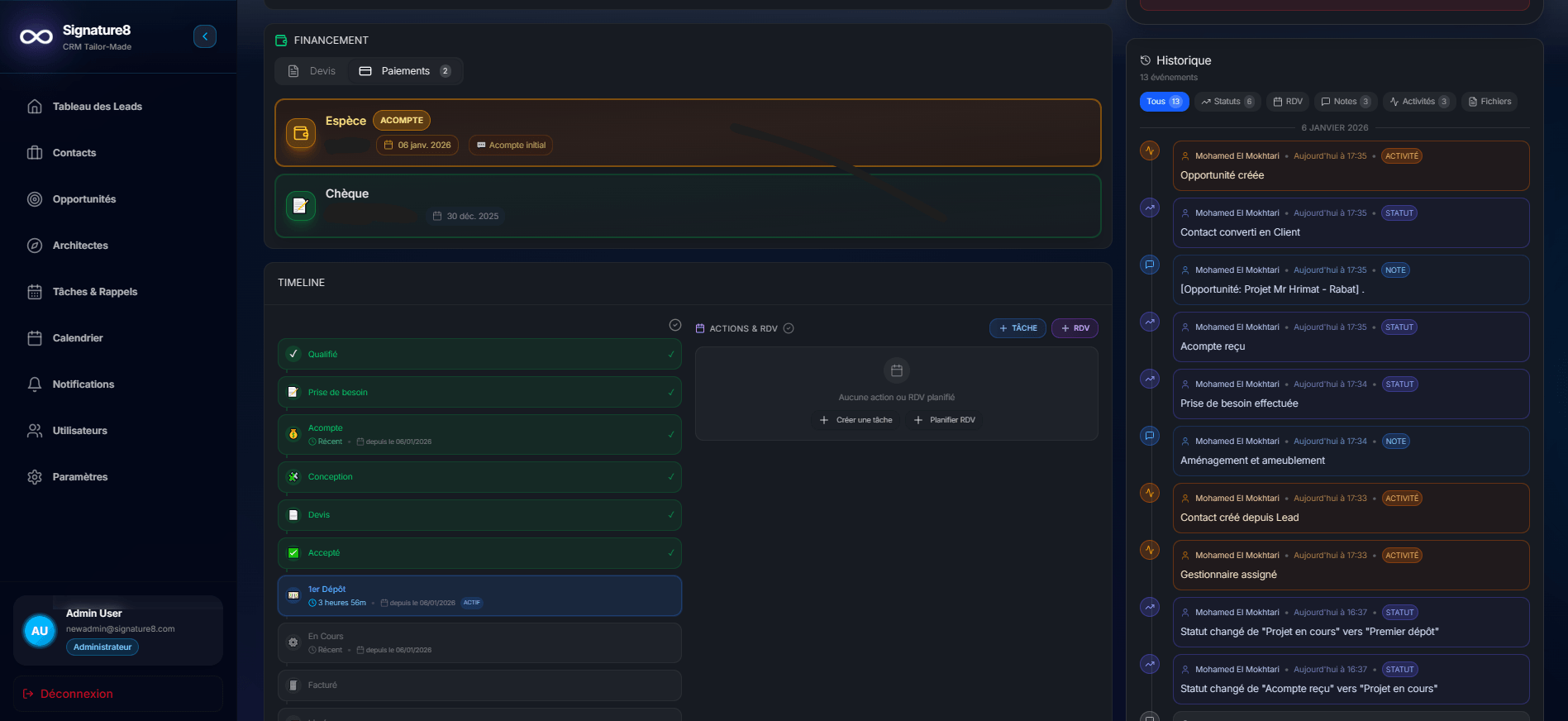 Signature8 CRM is a lead management platform that helps businesses organize their sales pipeline, track customer interactions, and improve conversion rates. The system provides a clear view of all leads from first contact to final sale. - Image 9