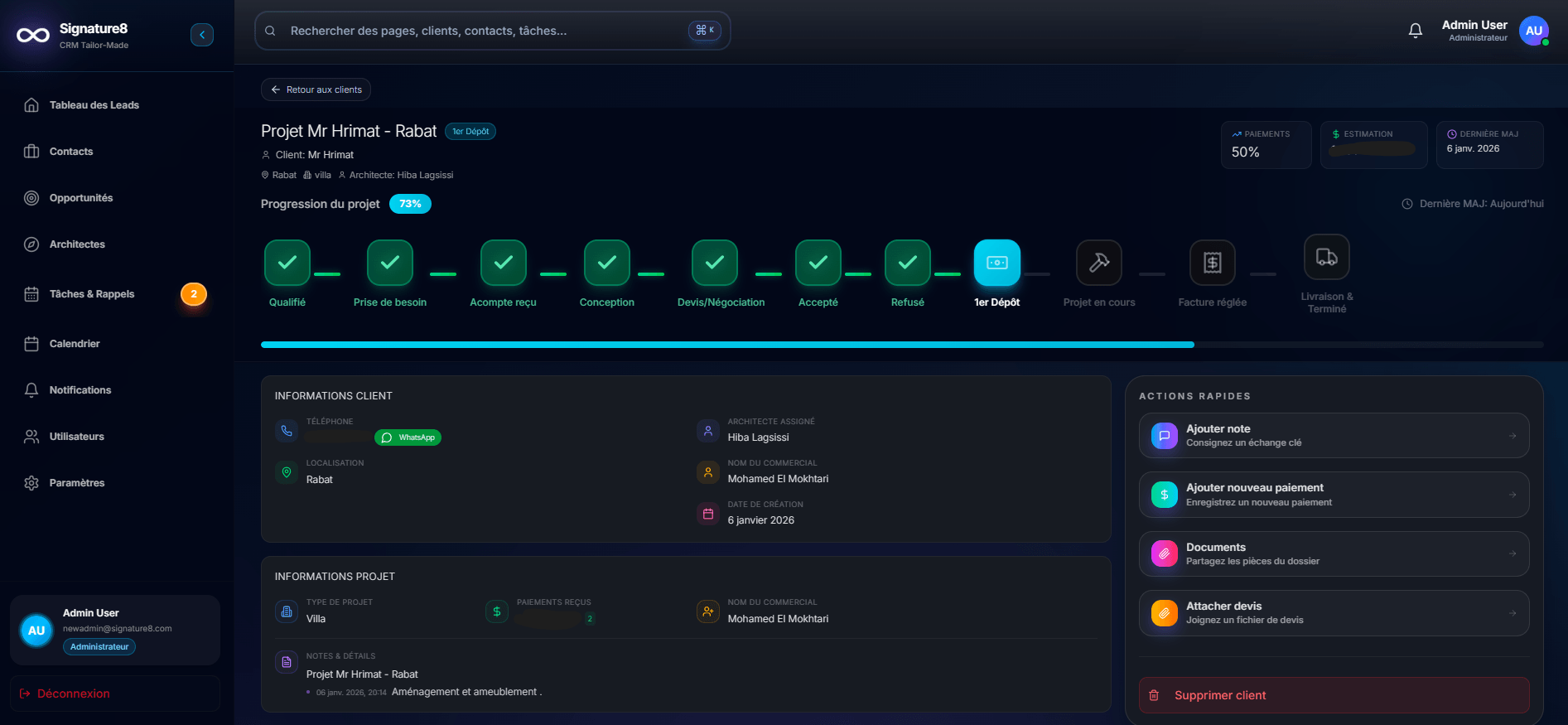 Signature8 CRM is a lead management platform that helps businesses organize their sales pipeline, track customer interactions, and improve conversion rates. The system provides a clear view of all leads from first contact to final sale. - Image 8