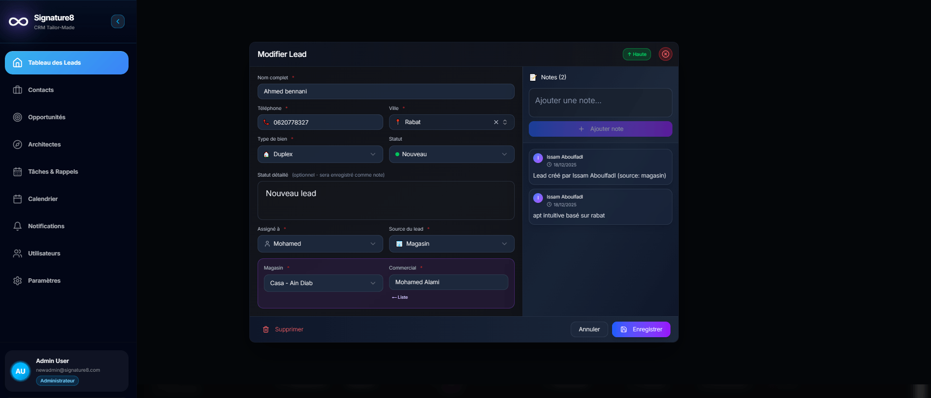 Signature8 CRM is a lead management platform that helps businesses organize their sales pipeline, track customer interactions, and improve conversion rates. The system provides a clear view of all leads from first contact to final sale. - Image 3