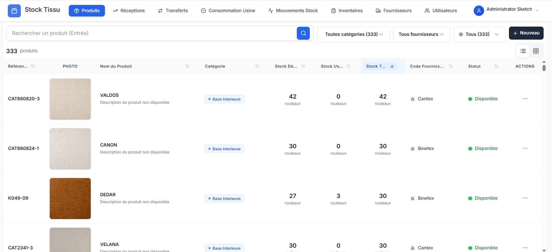 A complete web application built to help fabric businesses manage their inventory efficiently. The system tracks fabrics across multiple locations (warehouse and factory) with real-time stock updates and visual product catalog. - Image 1