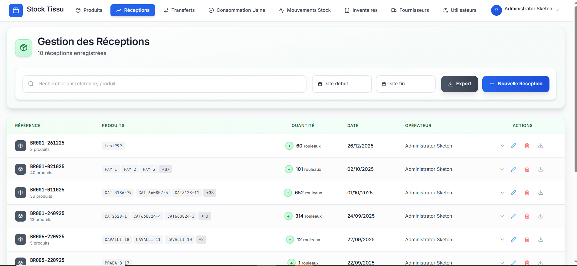 A complete web application built to help fabric businesses manage their inventory efficiently. The system tracks fabrics across multiple locations (warehouse and factory) with real-time stock updates and visual product catalog. - Image 5