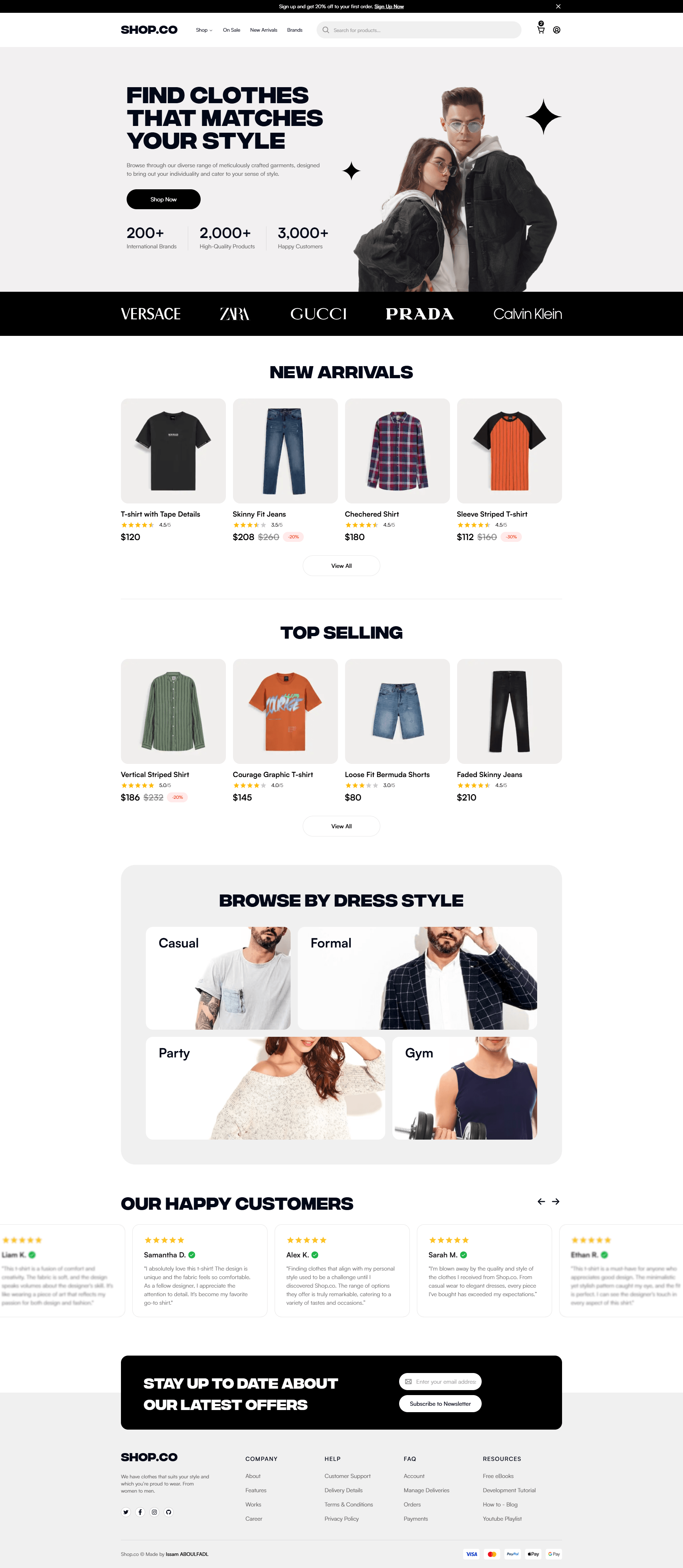 Shopco is project that converts a Figma design of an e-commerce website into a fully responsive front-end application. It utilizes Next.js 14 App Router, TypeScript, Tailwind CSS, Redux, Framer Motion, and ShadCN UI to deliver a modern, scalable, and optimized solution based on industry standards. - Image 1